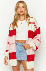 Dreamy Drift Cream Knit Striped Cardigan Image
