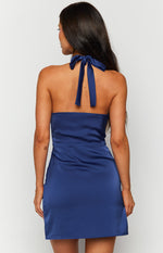 Kai Blue Satin Halter Mini Dress Image
