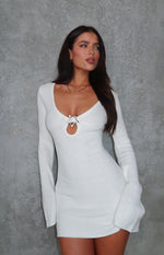 Magnus White Crochet Long Sleeve Mini Dress Image