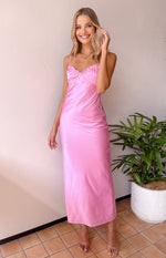 Mallory Pink Satin Maxi Dress Image