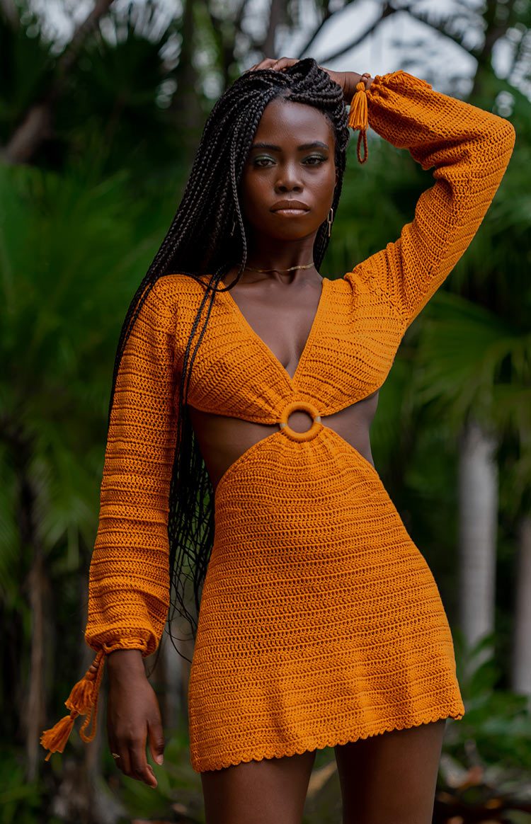 Cleo Crochet Dress Mustard Image