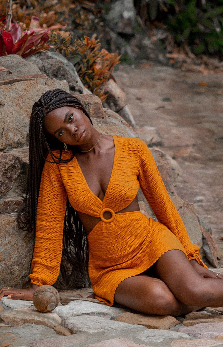 Cleo Crochet Dress Mustard Image