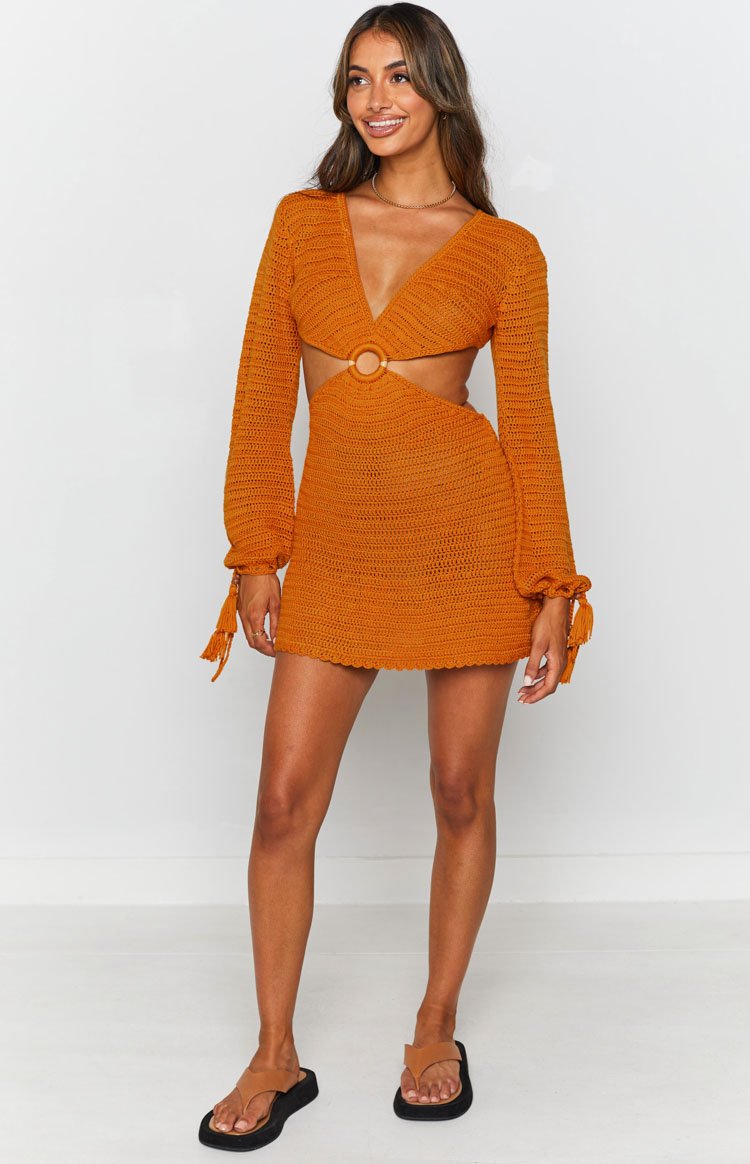 Cleo Crochet Dress Mustard Image