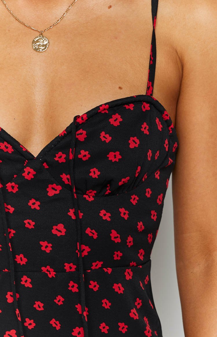 Joleen Dress Black Red Floral Image