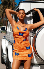 Your LA Catch Cowl Neck Mini Dress Orange Leopard Image