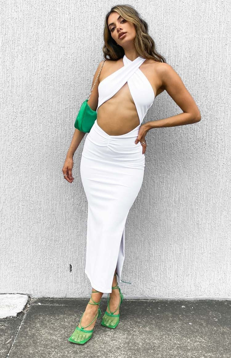 Sofia Halter Midi Dress White Image