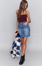 MinkPink Star Crossed Denim Skirt Light Vintage Image