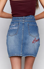 MinkPink Star Crossed Denim Skirt Light Vintage Image
