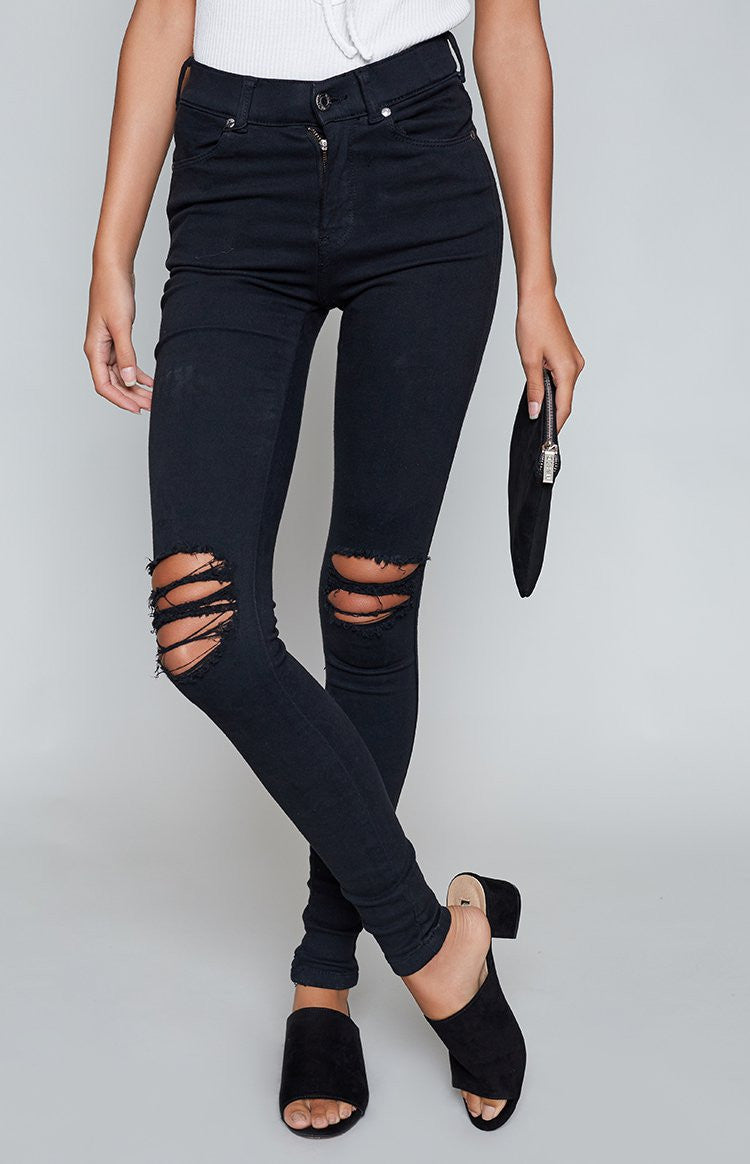 Dr. Denim Lexy Jeans Black Ripped Knees Image