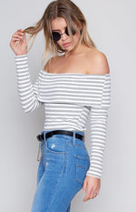 Divided Off Shoulder Top White Stripe Image