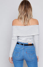 Divided Off Shoulder Top White Stripe Image
