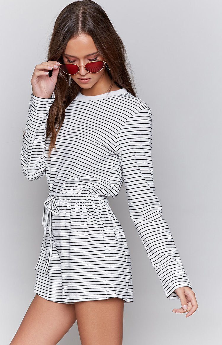 MinkPink Pioneer Playsuit Beige Stripe Image